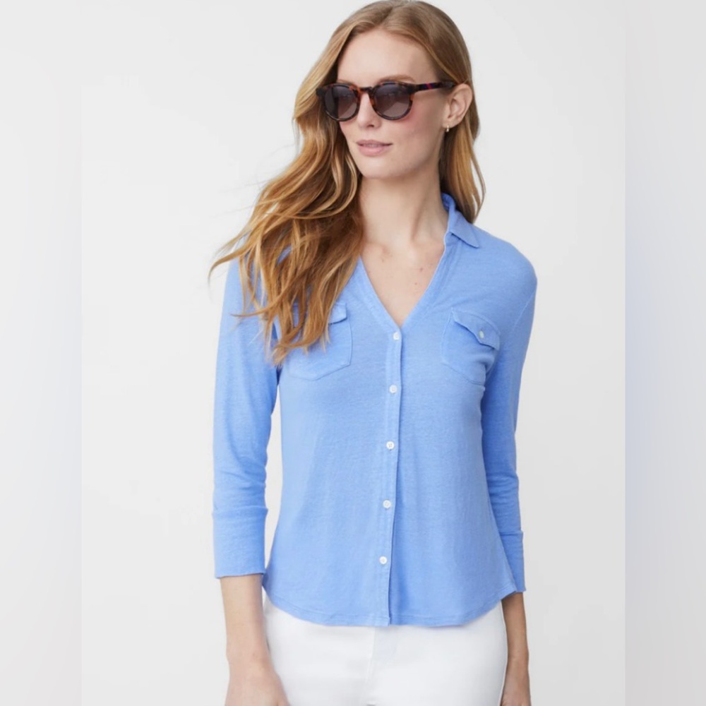 J. McLaughlin women’s Brynn Jersey Shirt blue solid color size Large